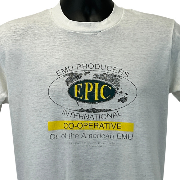 Vintage 90s Emu Producers International Co-operative T Shirt Oil White M Medium - Picture 1 of 14
